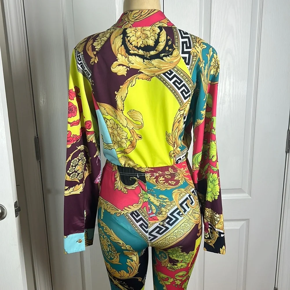 Unique 2 pcs body suit and pants, colorful print, size L - Picture 4 of 6